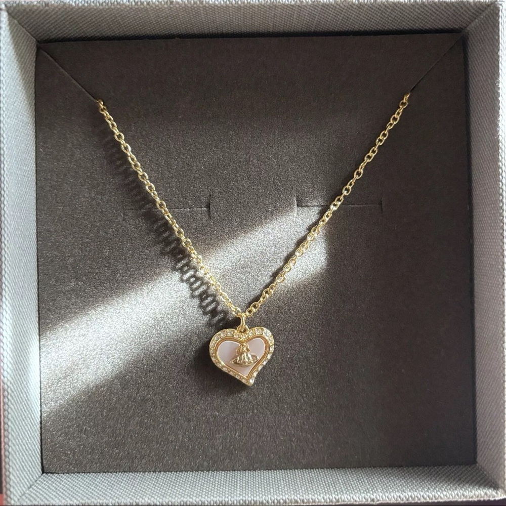 Vivienne Westwood Petra Mother Pearl Heart Gold Tone Necklace